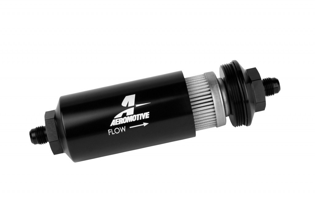 6an Inline Fuel Filter 40 Micron 2in OD Black - AEROMOTIVE