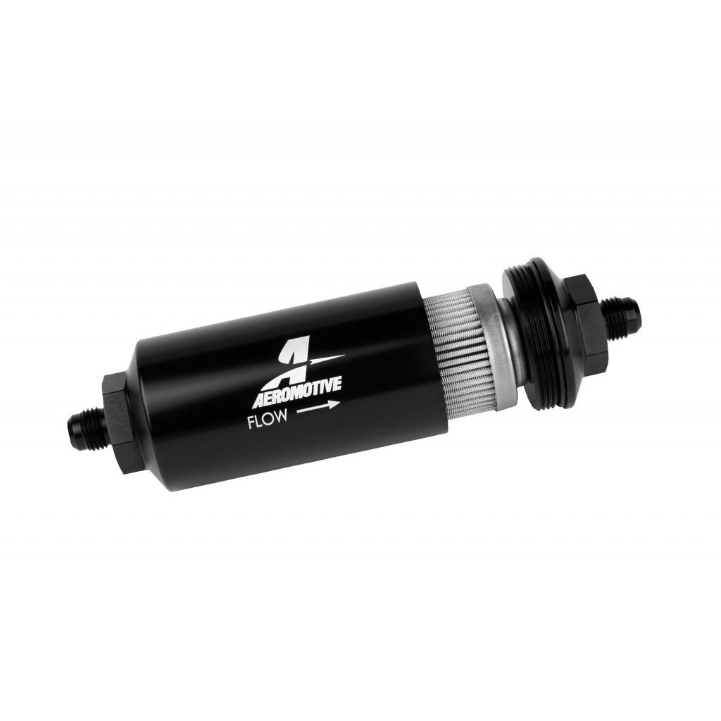 [AFS12348] 6an Inline Fuel Filter 40 Micron 2in OD Black - AEROMOTIVE