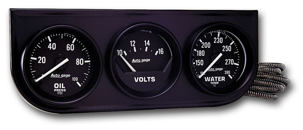 Autometer - 2in Black Mech Gauge Pnl 3-Gauge Oil/Volt/Water