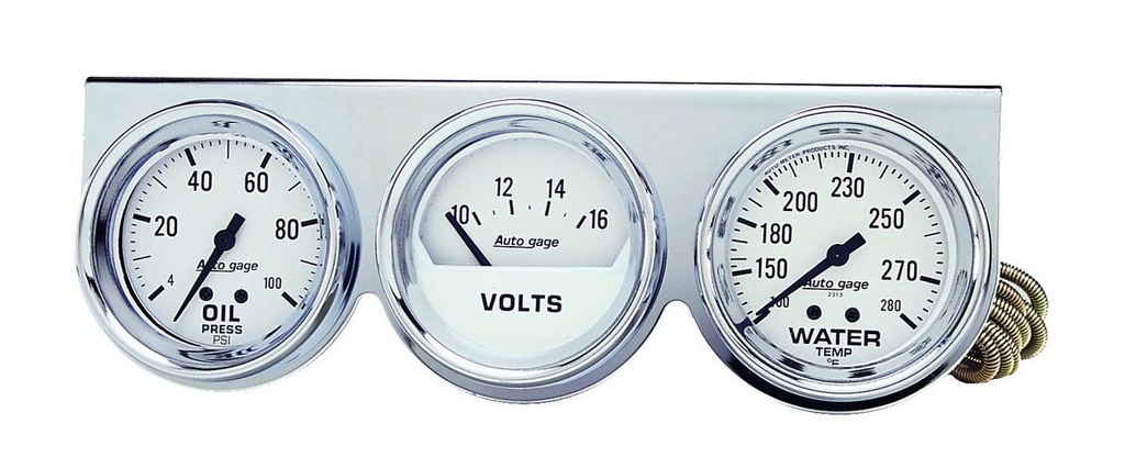 [ATM2329] Autometer - 2-5/8in Oil/Volt/Water Chrome Console