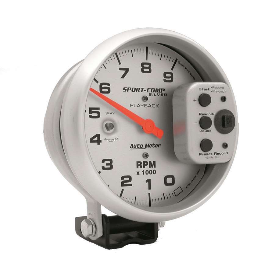 [ATM3964] Autometer - 5in S/C Silver 9000 RPM Playback Tach