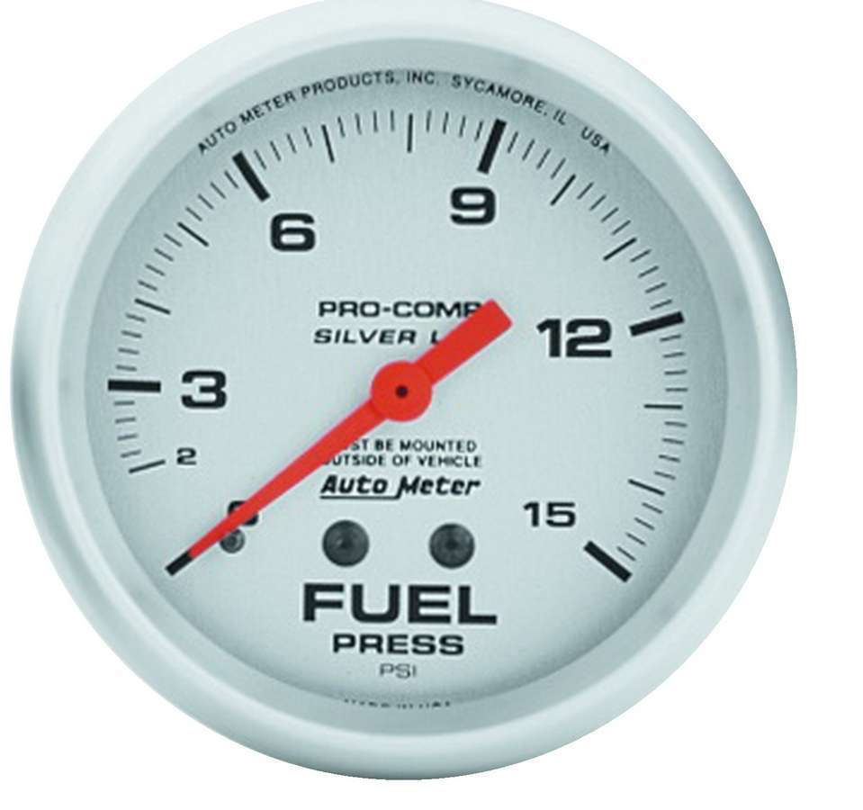 [ATM4611] Autometer - Pro Comp 2-5/8in Silver Liq-Fill Fuel 0-15 PSI