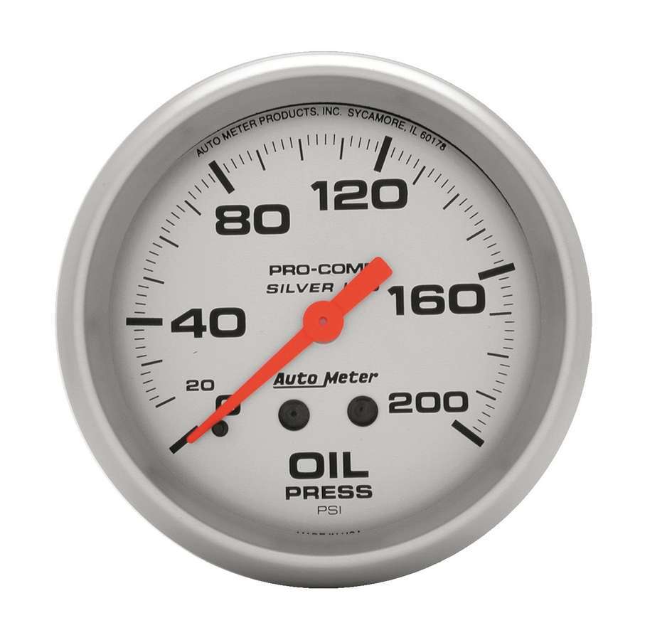 [ATM4622] Autometer - Pro Comp 2-5/8in Silver Liq-Fill Oil 0-200 PSI