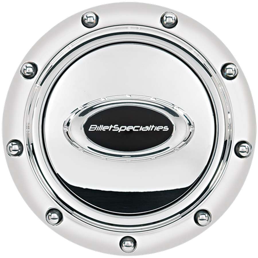 [BSP32715] Billet Specialties - Horn Button Riveted Polished W/Black Logo