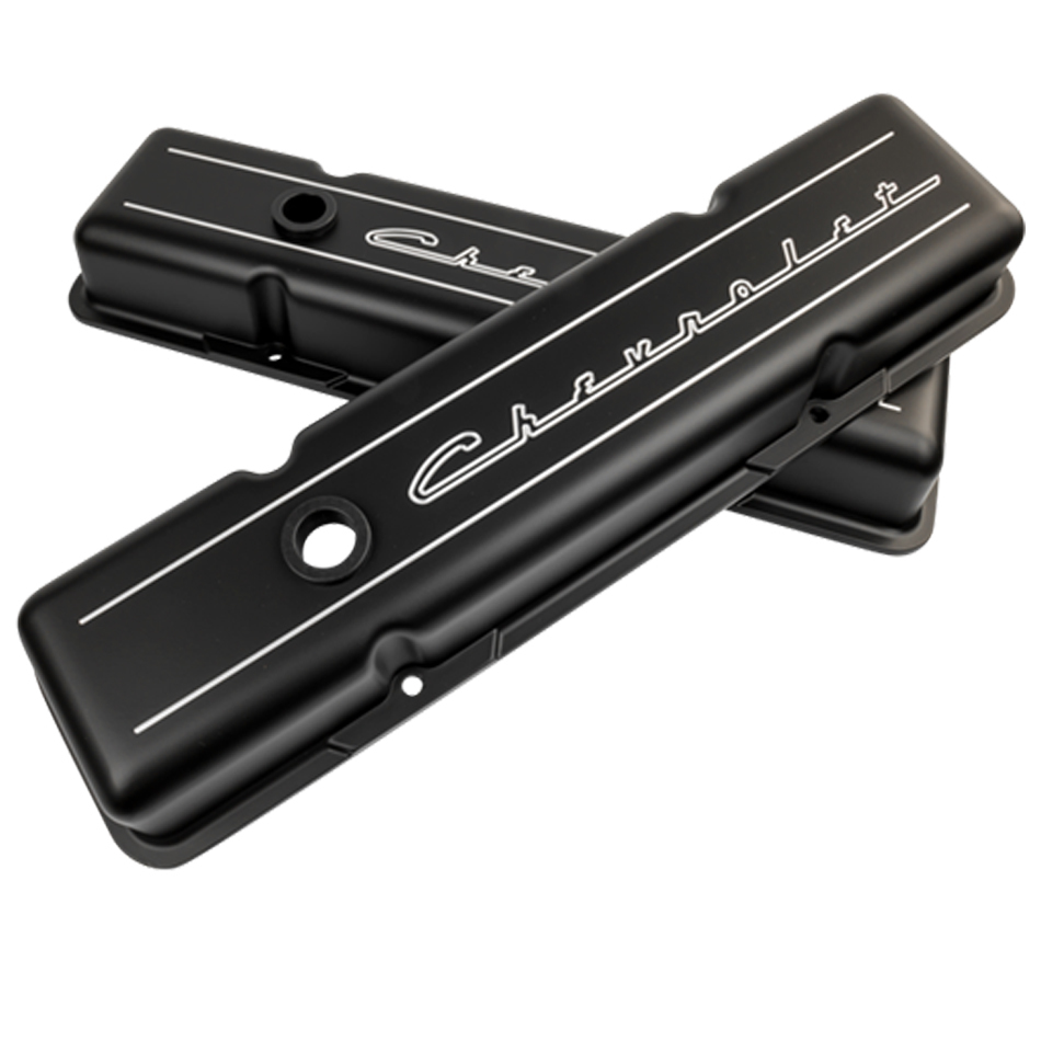 [BSPBLK95123] Billet Specialties - Valve Cover SBC Short Chevrolet Logo Black