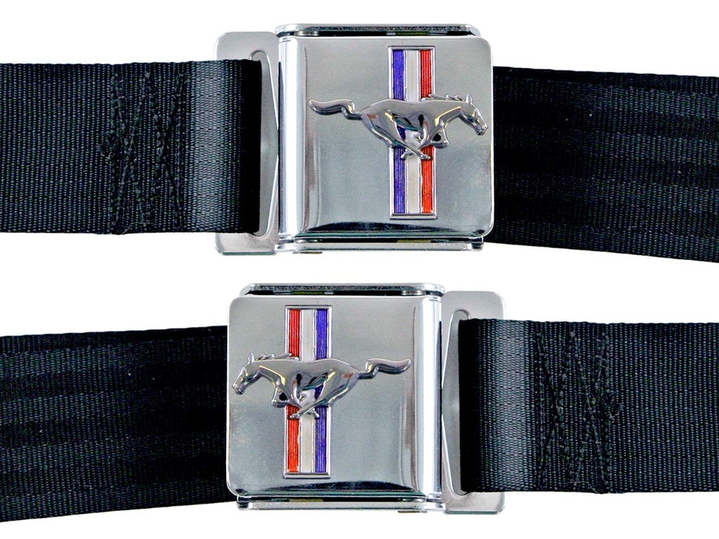 [DRASB-BK-H] Drake Automotive Group - 64-73 Mustang Seat Belts W/Mustang Emblem