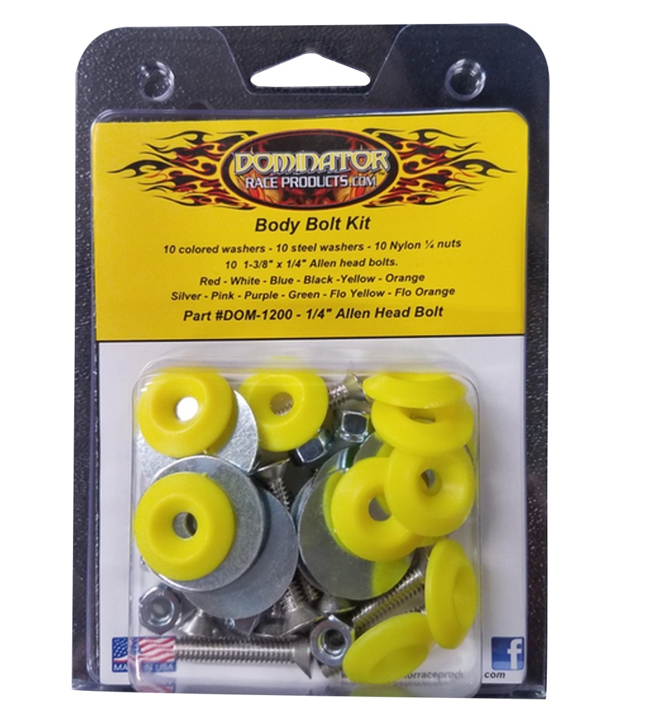 [DOM1200-A-FLO-YE] Dominator Race Products - Body Bolt Kit Flou Yellow Allen Head