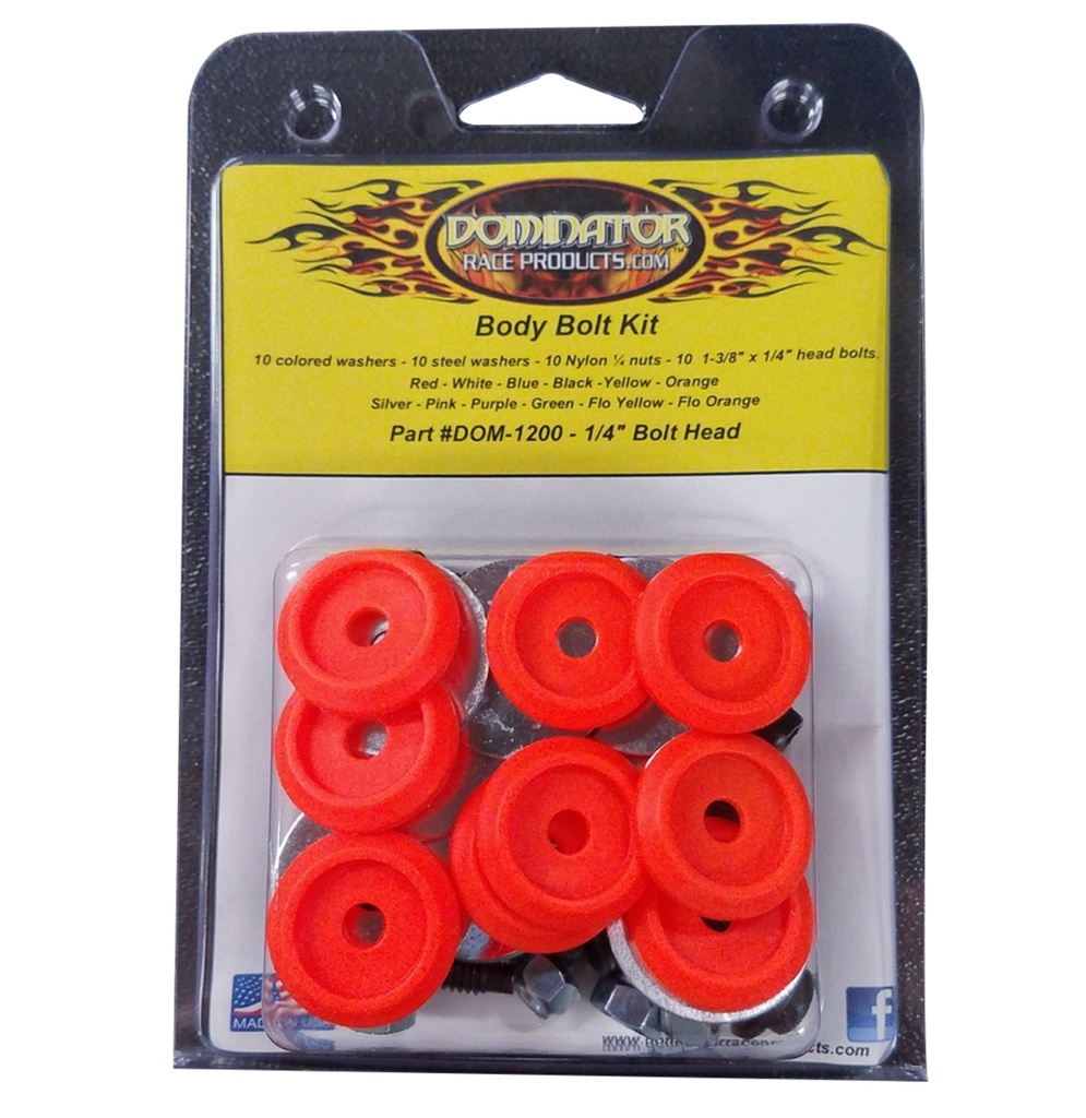 [DOM1200-B-FLO-OR] Dominator Race Products - Body Bolt Kit Flou Orange Hex Head