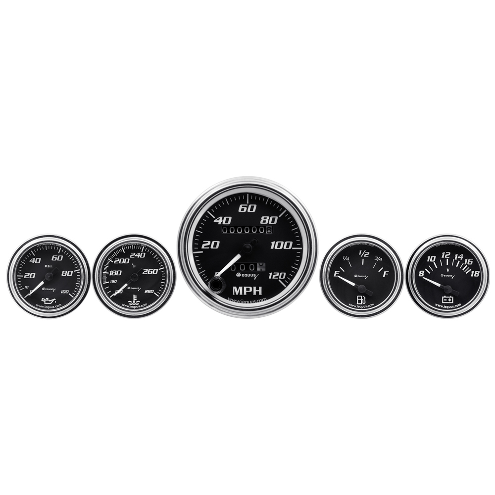 Equus - 5-Piece Gauge Set Black Face/Chrome Bezel