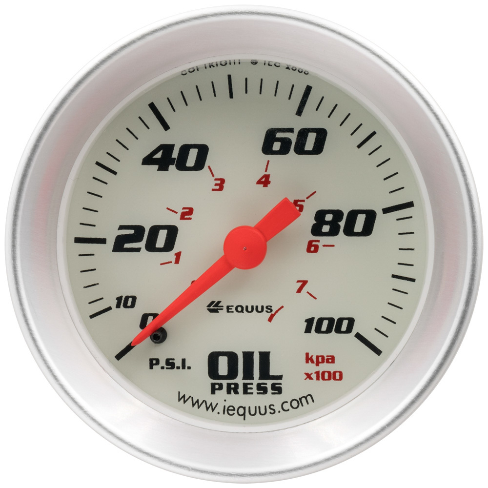 Equus - 2.0 Dia Oil Pressure Gauge Silver 0-100psi