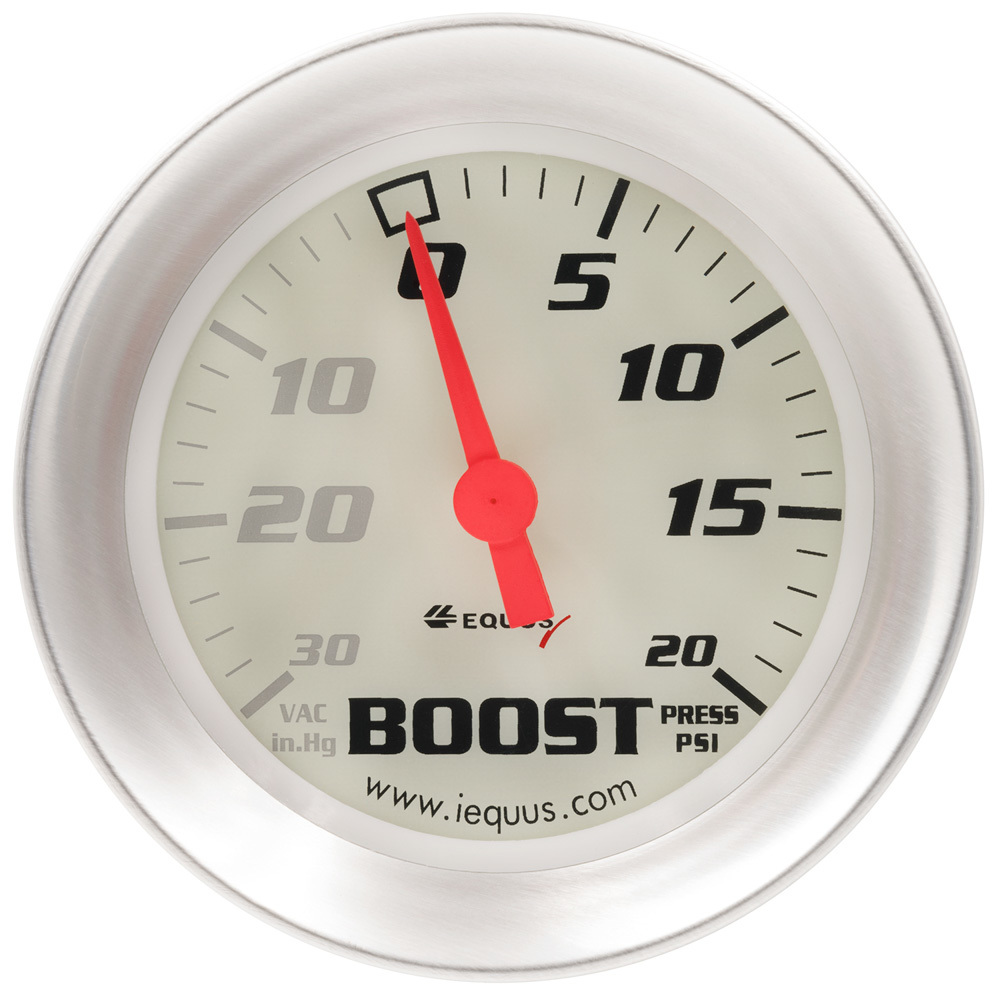 Equus - 2-5/8 Dia Vacuum/Boost Gauge Silver 30 Hg/20 Ps