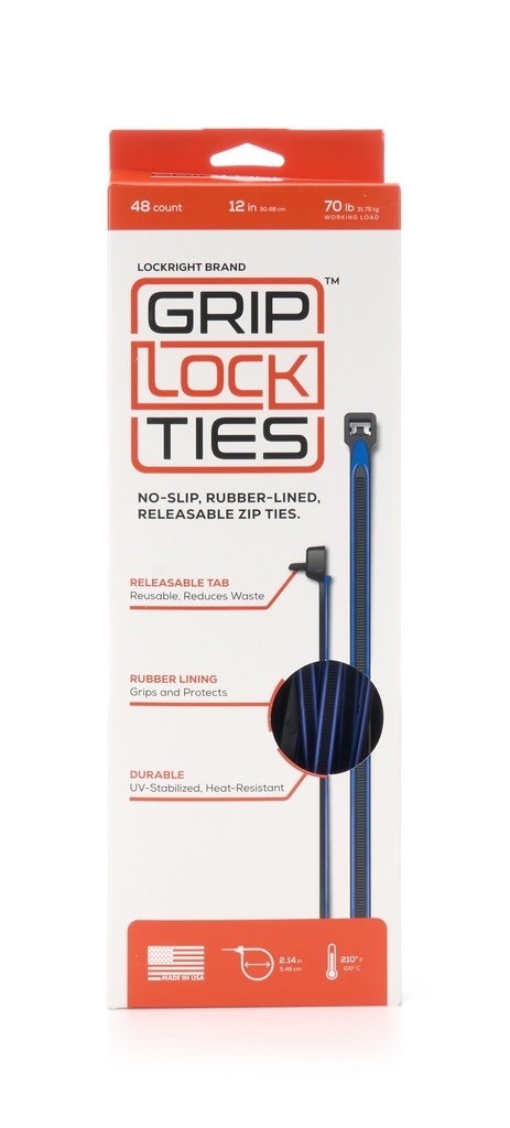 Grip Lock Ties - Zip Ties 12in Releasable Black / Blue 48pk