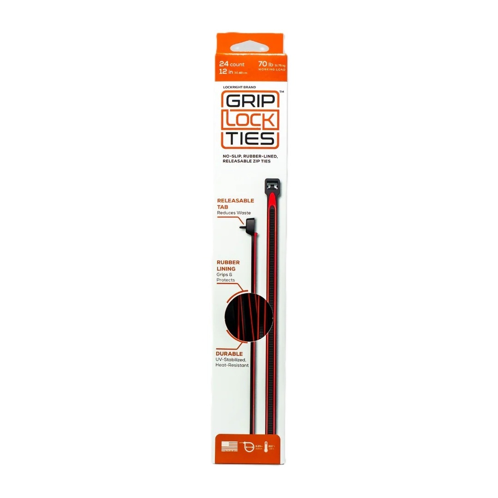 Grip Lock Ties - Zip Ties 12in Releasable Black / Red 24pk