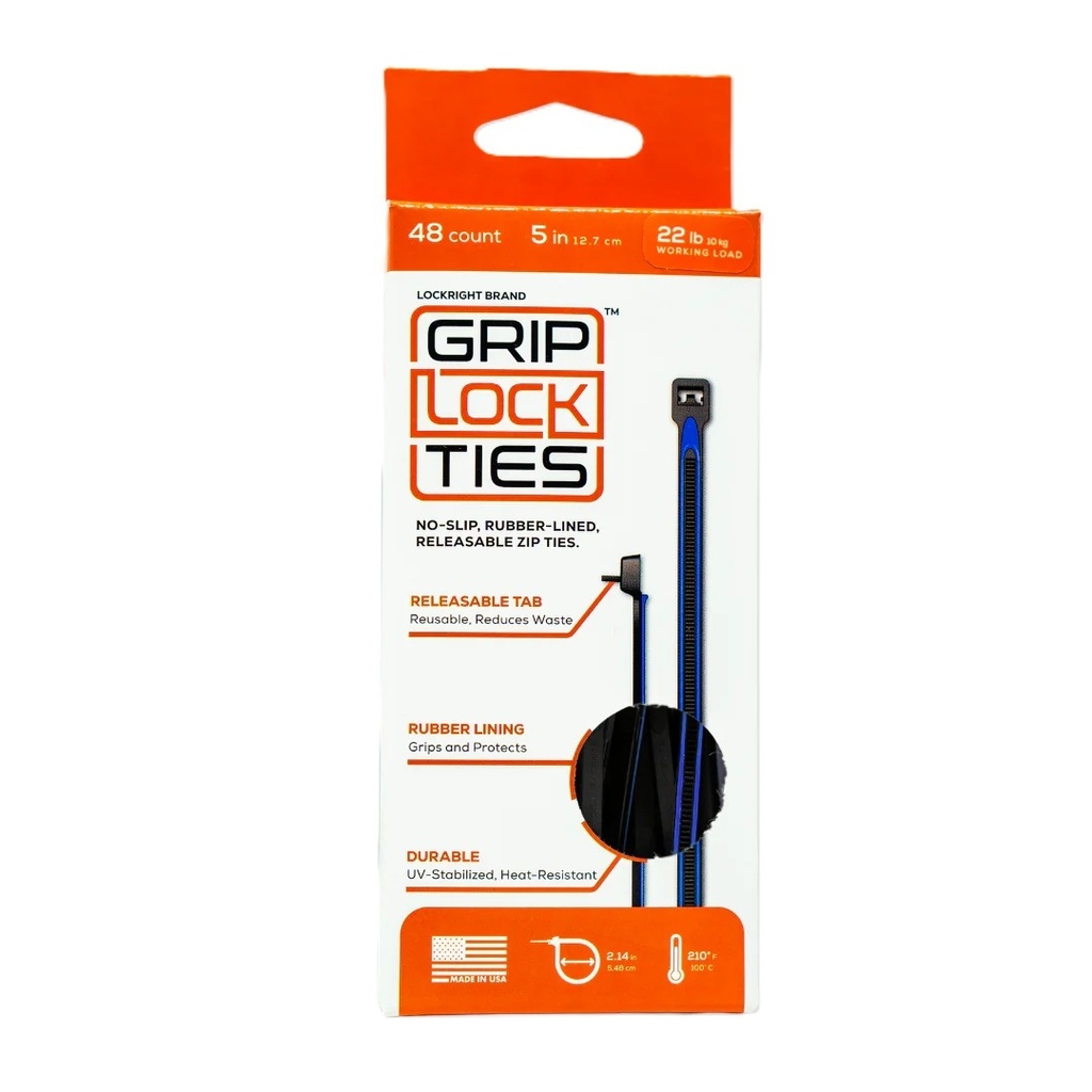 Grip Lock Ties - Zip Ties 5in Releasable Black / Blue 48pk