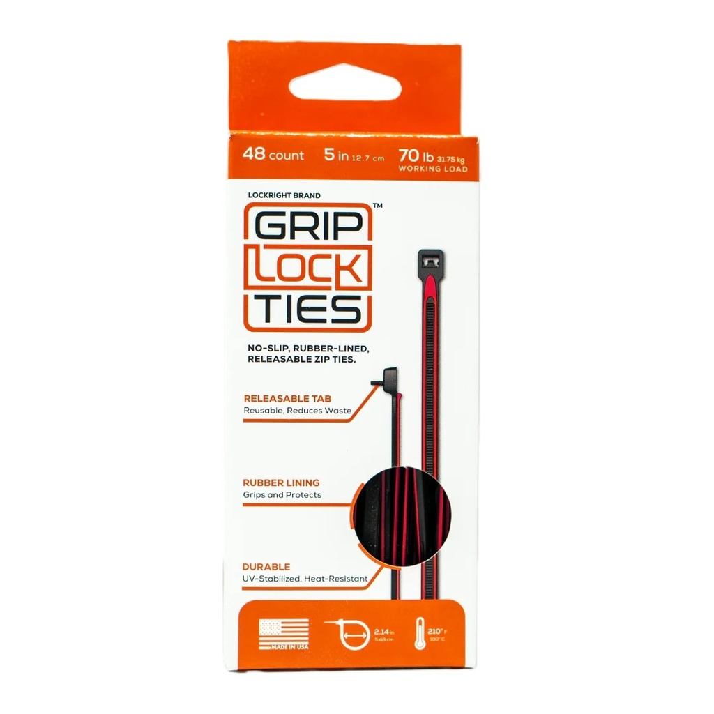 Grip Lock Ties - Zip Ties 5in Releasable Black / Red 48pk