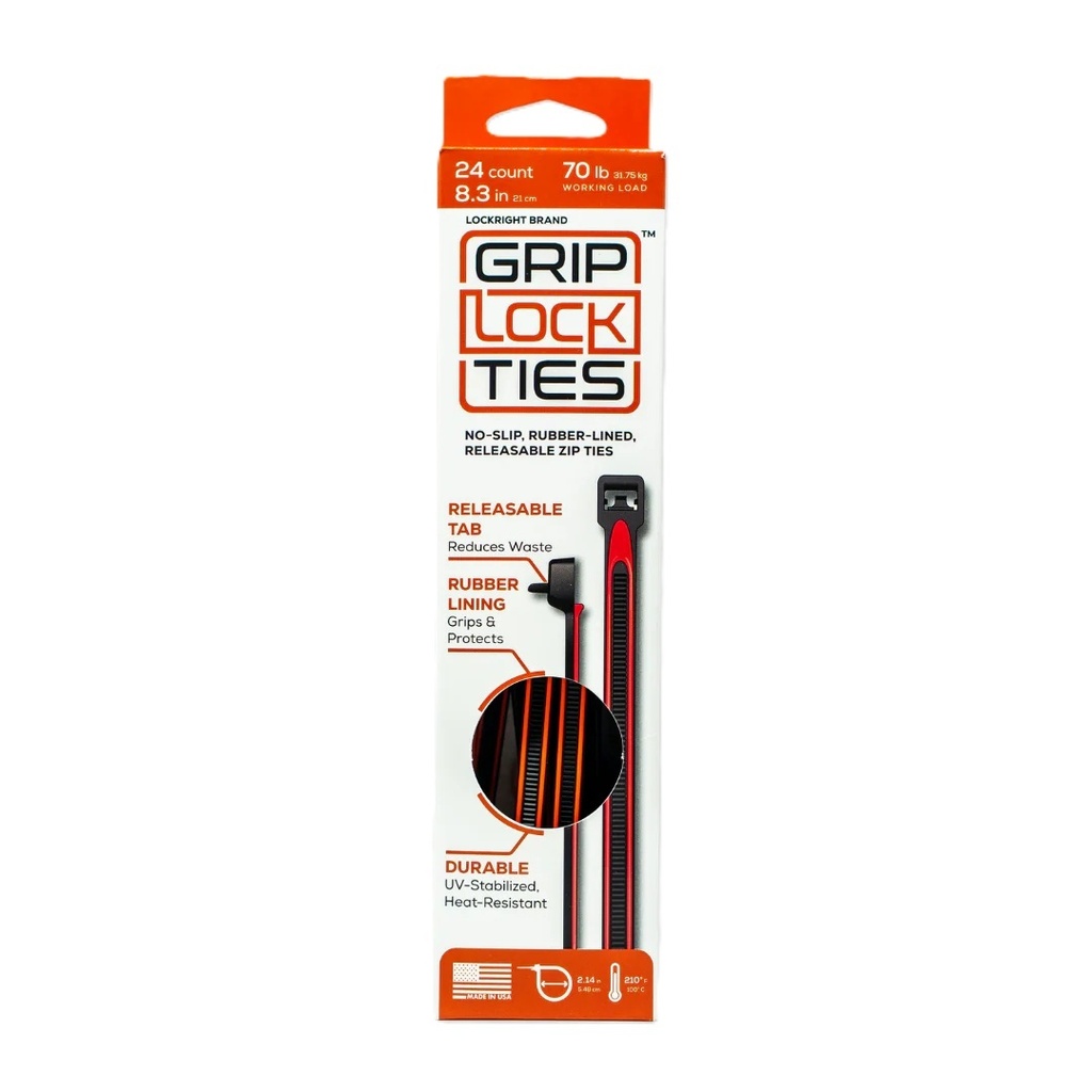 Grip Lock Ties - Zip Ties 8in Releasable Black / Red 24pk