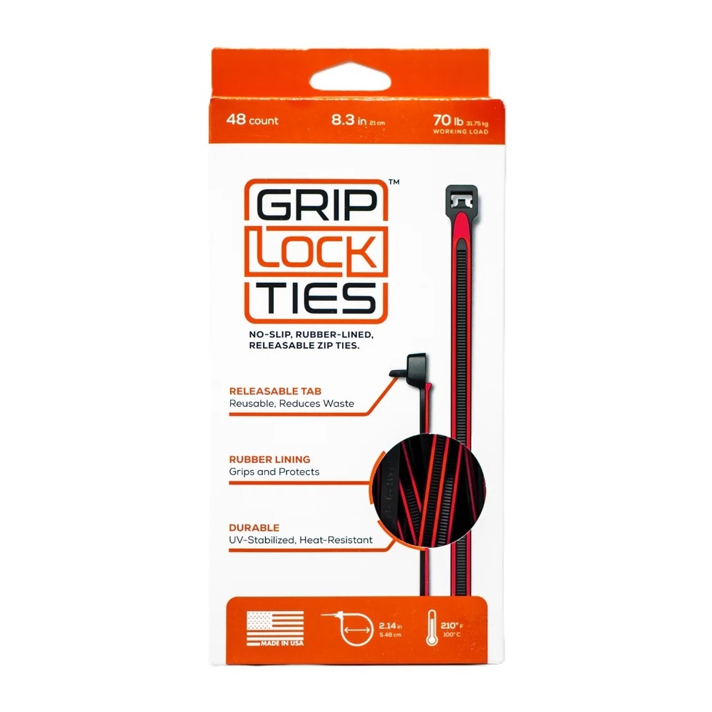Grip Lock Ties - Zip Ties 8in Releasable Black / Red 48pk