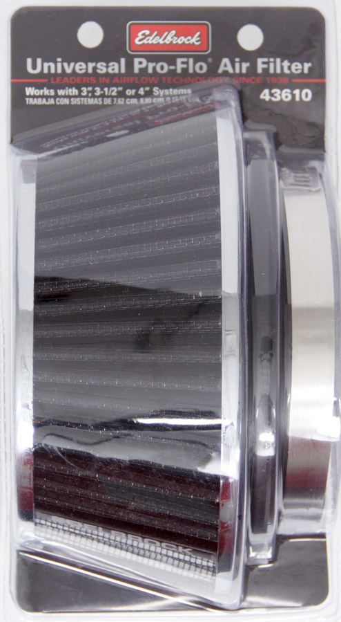 [EDE43610] Edelbrock - Pro-Flo Air Filter Cone 3.70 Tall Black/Chrome