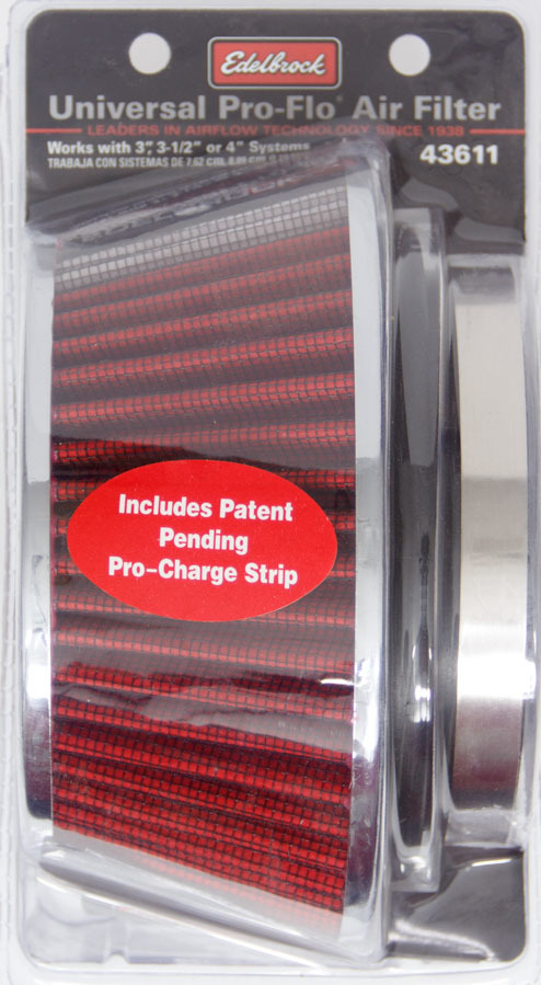 [EDE43611] Edelbrock - Pro-Flo Air Filter Cone 3.70 Tall Red/Chrome