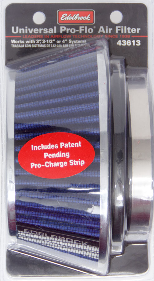 [EDE43613] Edelbrock - Pro-Flo Air Filter Cone 3.70 Tall Blue/Chrome