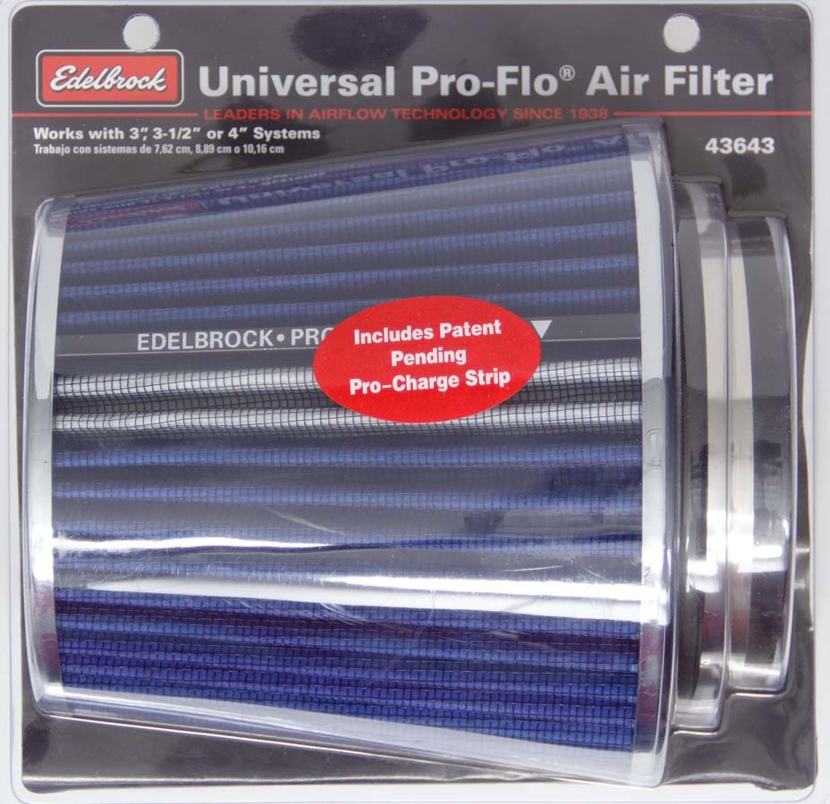 [EDE43643] Edelbrock - Pro-Flo Air Filter Cone 6.70 Tall Blue/Chrome
