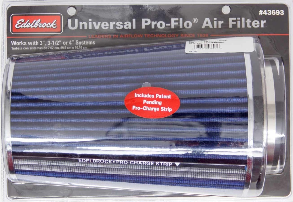 [EDE43693] Edelbrock - Pro-Flo Air Filter Cone 10.5 Tall Blue/Chrome