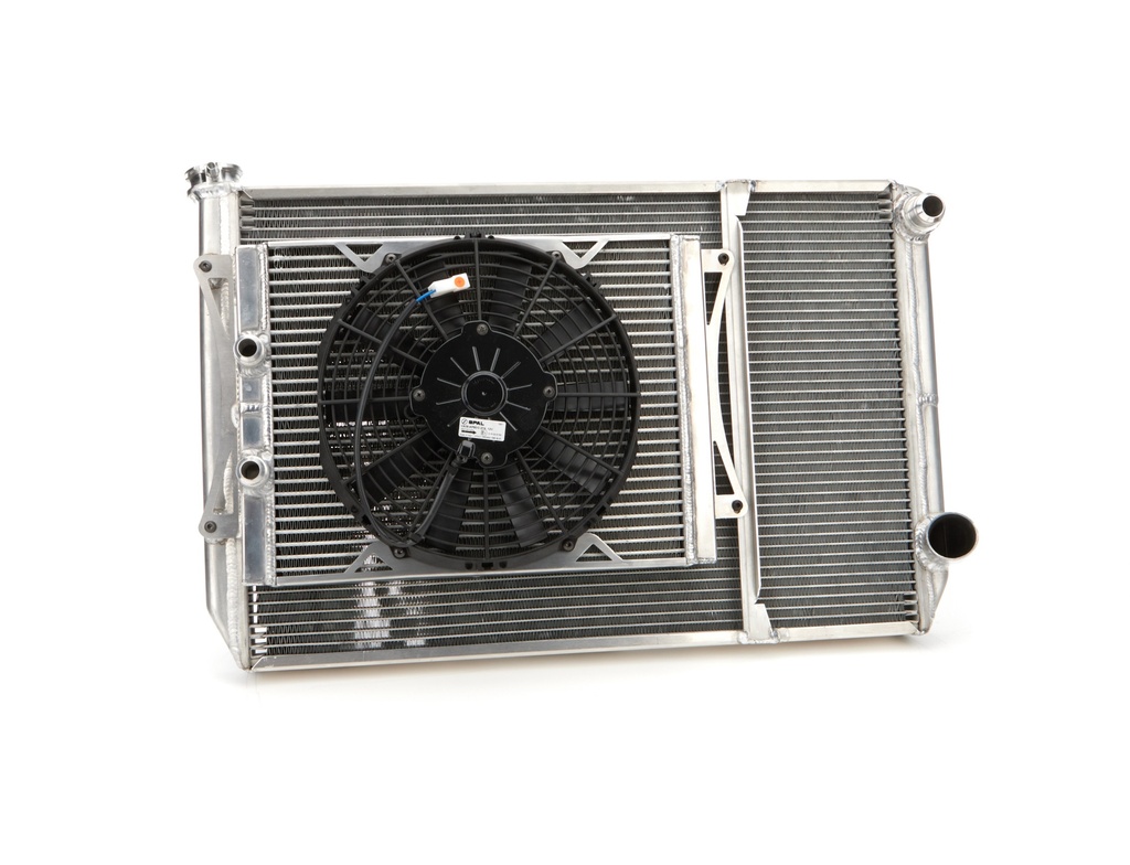 [DUNMGM.SLM.OPEN] Fluidyne Performance - Radiator Dbl 29x18 W/Oil Cooler Fan W/ Fill Neck