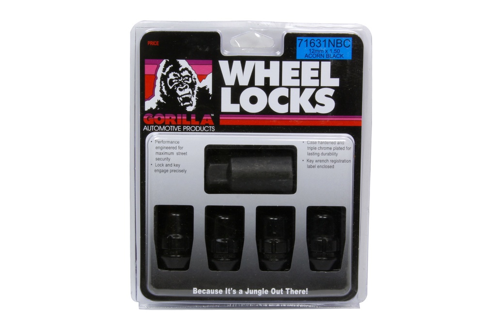 Gorilla - 4 Wheel Locks 12mm X 1.5 Black Chrome