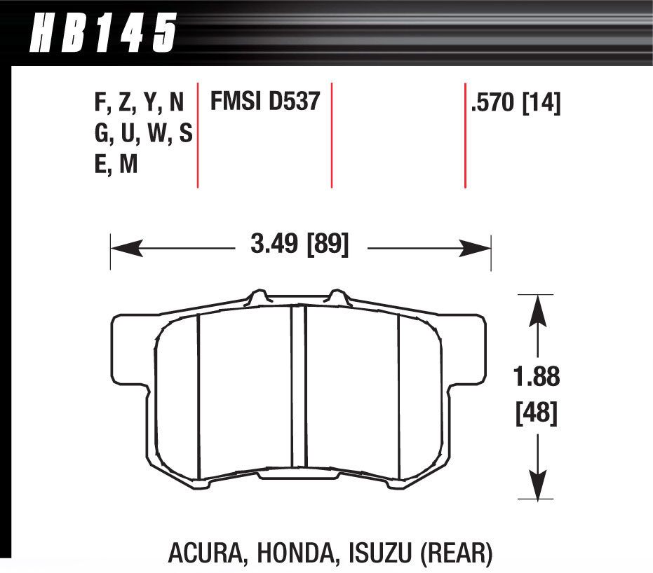 [HAWHB145N570] Hawk Brake - Street Brake Pads Rear Honda HP Plus