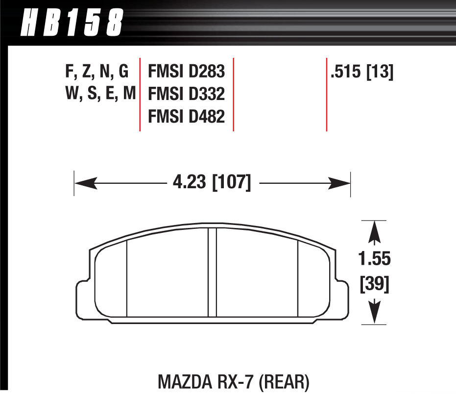 [HAWHB158F515] Hawk Brake - Street Brake Pads Rear Mazda RX-7 HPS