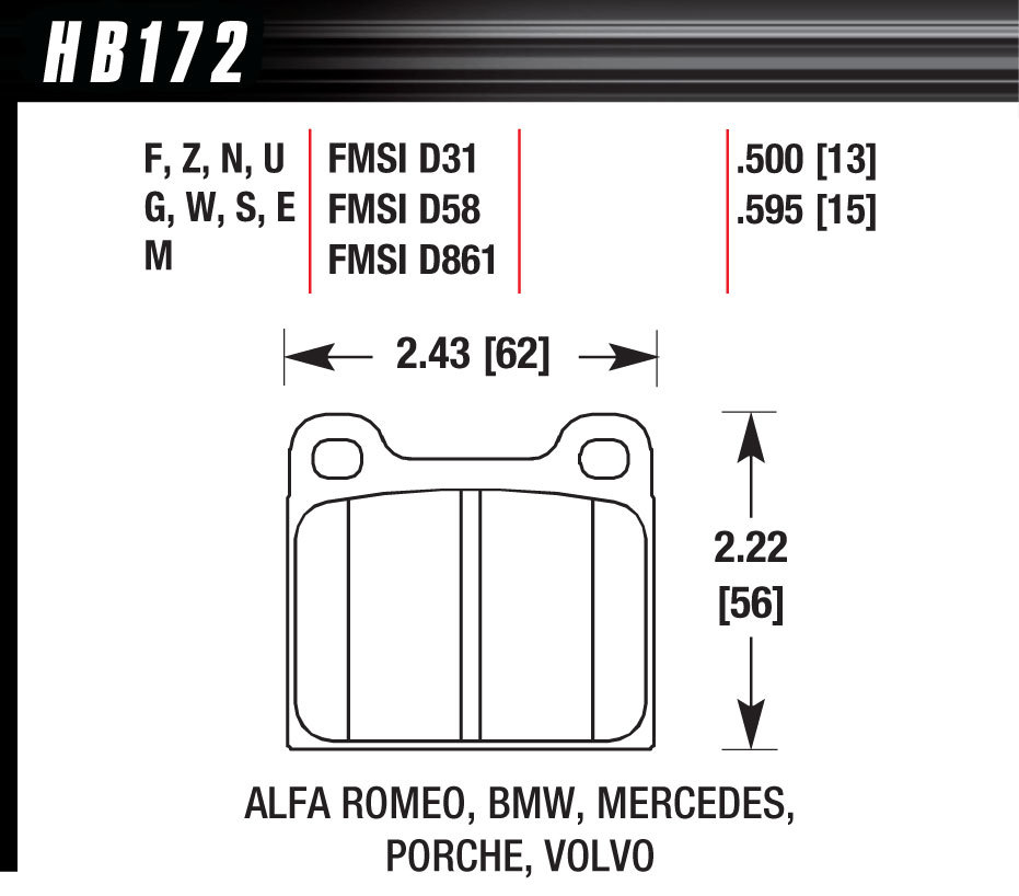 [HAWHB172E595] Hawk Brake - Brake Pad 64-00 European Front And Rear