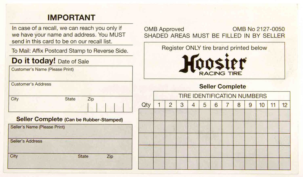 [HOOCIM200] Hoosier - Hoosier Registration Card