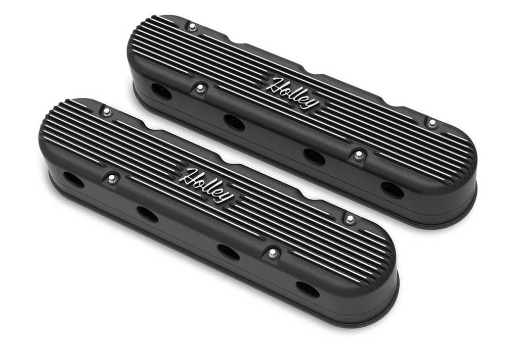 Holley - 2-Piece Cast Alm GM LS Valve Cover Set - Black