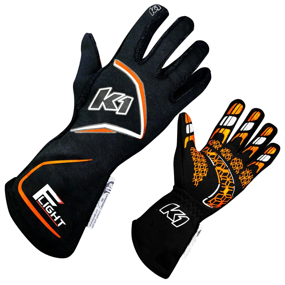 [K1R23-FLT-NFO-L] K1 Racegear - Gloves Flight Large Black-Flo Orange