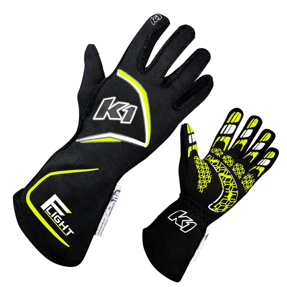[K1R23-FLT-NFY-2XL] K1 Racegear - Gloves Flight Xx-Large Black-Flo Yellow