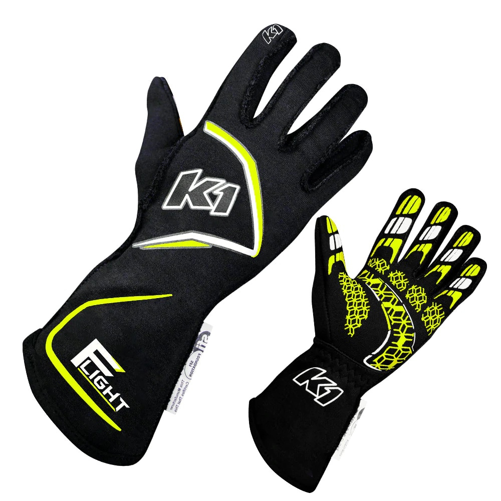 [K1R23-FLT-NFY-XL] Gloves Flight X-Large Black-Flo Yellow