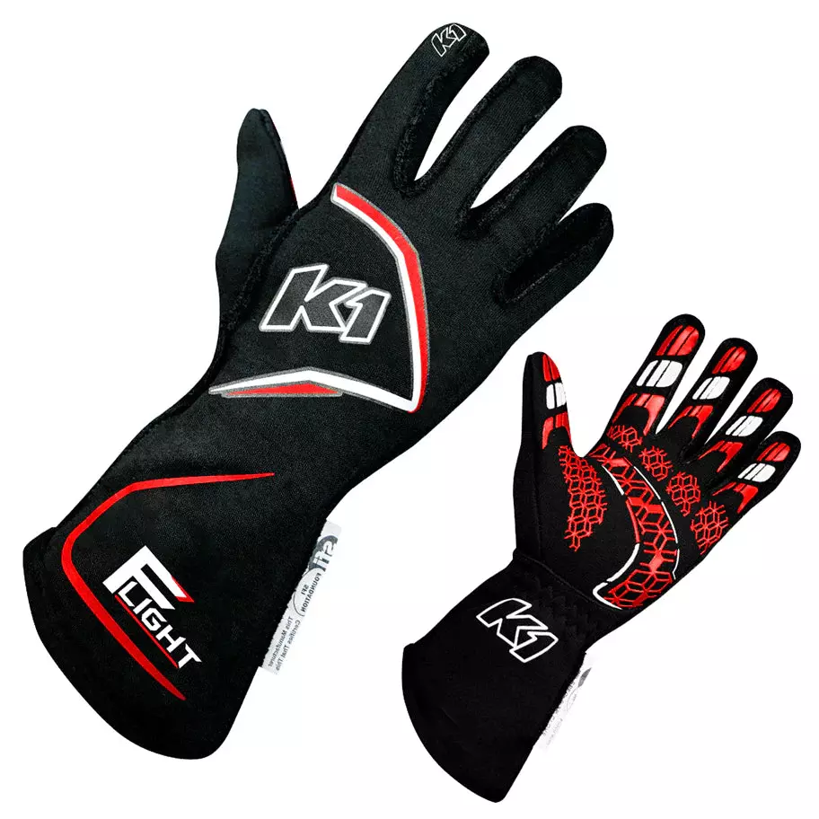 [K1R23-FLT-NR-XL] K1 Racegear - Gloves Flight X-Large Black-Red