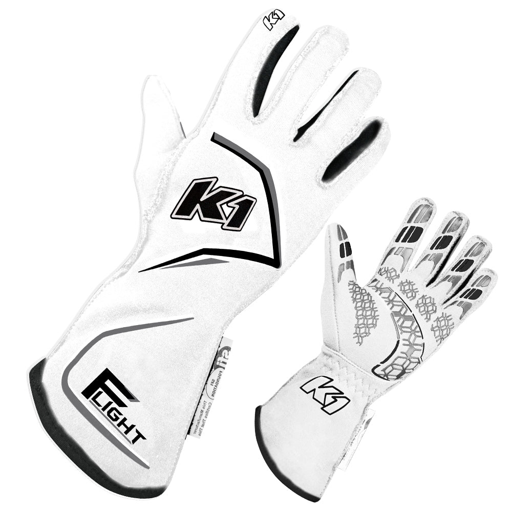 [K1R23-FLT-WG-M] K1 Racegear - Gloves Flight Medium White