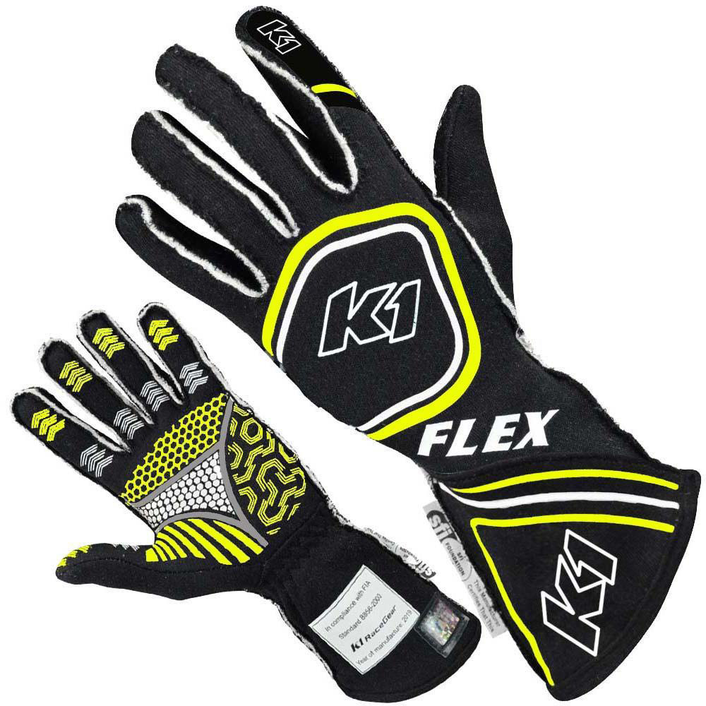 [K1R23-FLX-NFY-XL] K1 Racegear - Glove Flex X-Large Black / Flo Yellow SFI / FIA