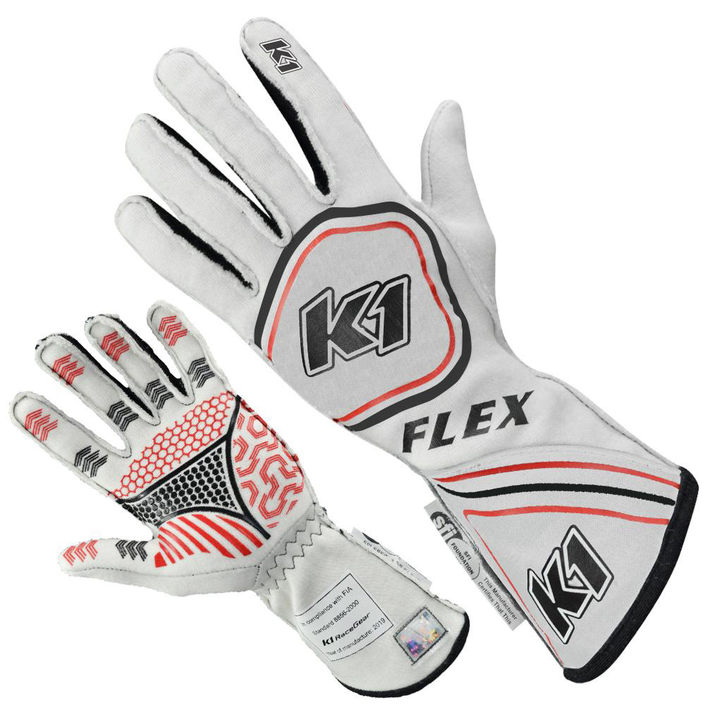 [K1R23-FLX-W-XL] K1 Racegear - Glove Flex X-Large White SFI / FIA