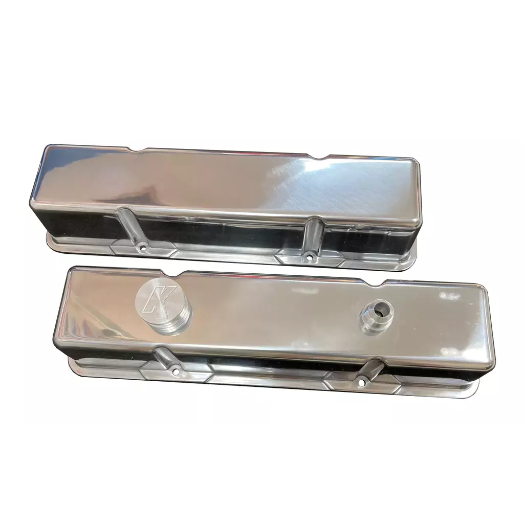 [KEVVC203-2] Kevko Oil Pans & Components - SBC Polished Cast-Alm. Blank Valve Cover Set