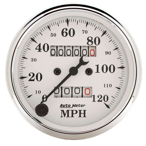 [ATM1693] Autometer - Old Tyme White 3 1/8in 120MPH Mech. Speedo