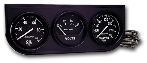 [ATM2397] Autometer - 2in Black Mech Gauge Pnl 3-Gauge Oil/Volt/Water