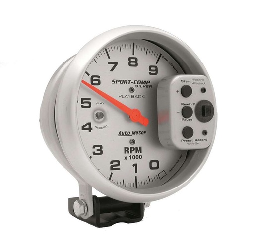 [ATM3964] Autometer - 5in S/C Silver 9000 RPM Playback Tach