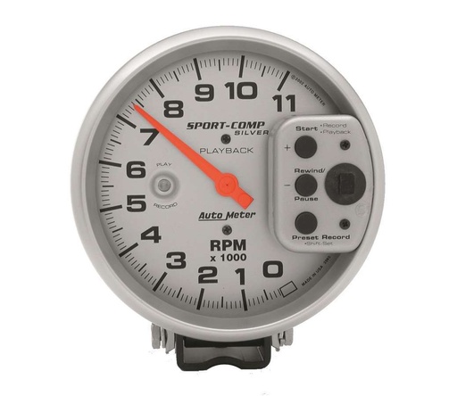 [ATM3965] Autometer - 5in S/C Silver 11000 RPM Playback Tach
