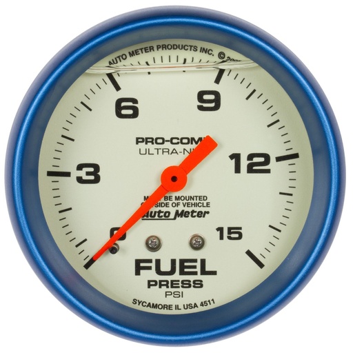 [ATM4211] Autometer - 2-5/8 Ultra-Nite F/P Gauge 0-15psi