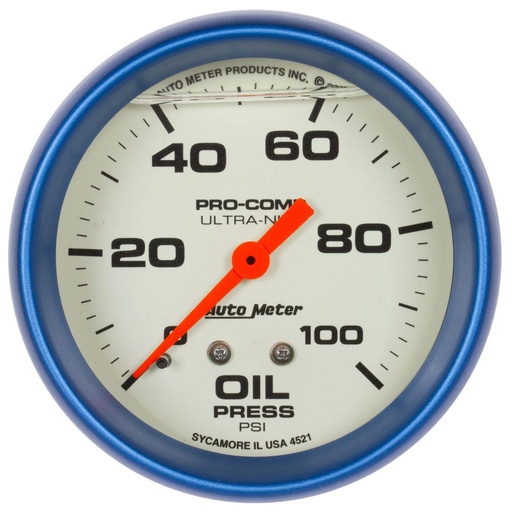 [ATM4221] Autometer - 2-5/8 Ultra-Nite Oil Press. Gauge 0-100psi