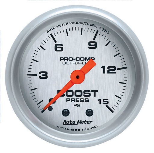 [ATM4302] Autometer - 2-1/16 U/L Boost Gauge 0-15psi