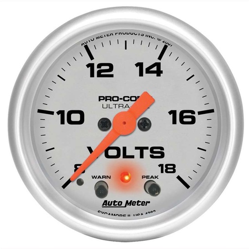 [ATM4383] Autometer - 2-1/16in U/L Volt Gauge w/Peak & Warning
