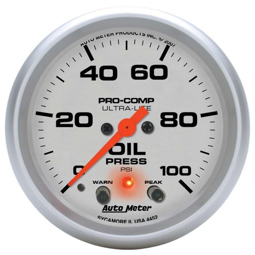 [ATM4452] Autometer - 2-5/8in U/L Oil Pressure Gauge w/Peak & Warning